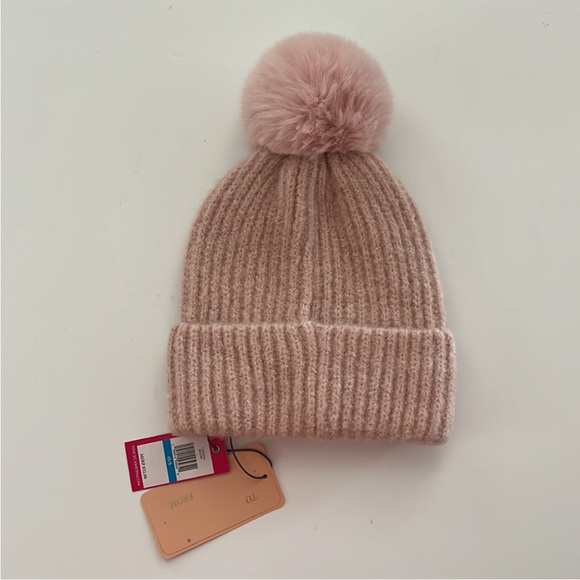 Vince Camuto Pink Beanie with Pom-Pom and Beads - Picture 2 of 9